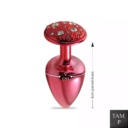 Plug de Metal Com Pedras Cravejadas (HA134V) TAM P- Vermelho