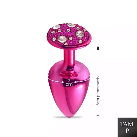 Plug de Metal  Com Pedras Cravejadas (HA134R)  TAM P- Rosa