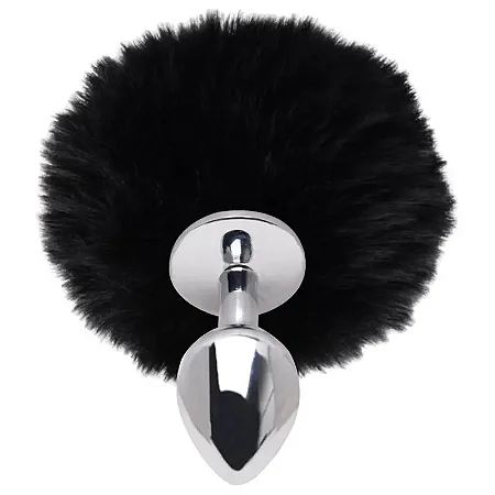 Plug Anal Cromado Com Pompom Preto Tam P