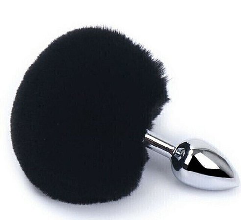 Plug Anal Onix Cor Cromado Com Pompom Preto Hard- Tam P
