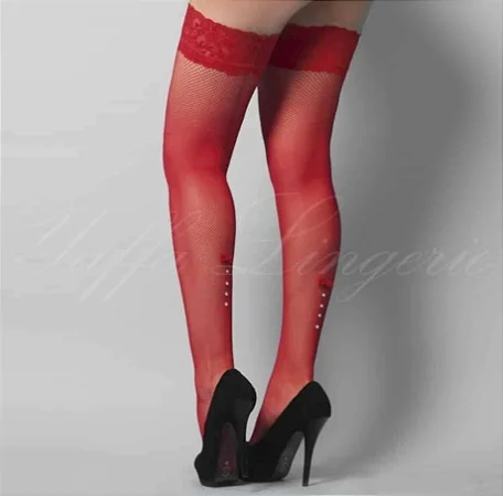 Meia Calça 7/8 Com Detalhes Floridos E Lacinho Em Silicone - Vermelho - Yaffa
