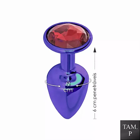 Plug de Metal Com Pedras Cravejadas (HA118L) TAM P- Lilás C/ Pedra Vermelha