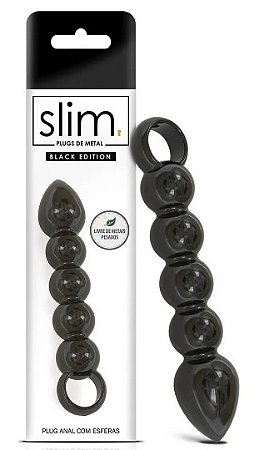 Plug Anal Com Esferas E Alça Em Metal Black 15,6 Cm X 3,1 Cm
