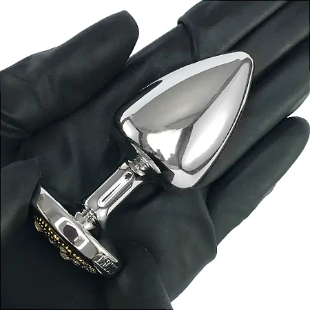 Plug Anal  Com Pedra Cravejada -PRATA C/DOURADO  TAM-M -HA144CD