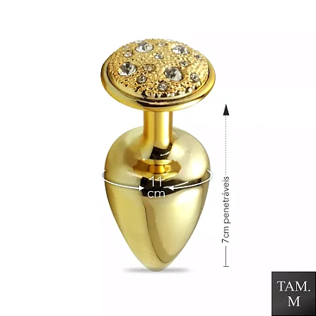 Plug de Metal Com Pedras Cravejadas (HA135D) - Dourado TAM M