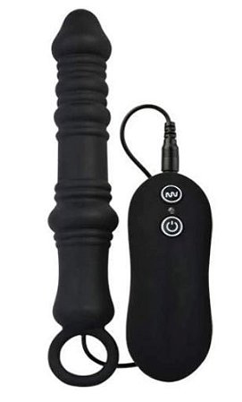 Plug Anal Em Silicone Com 10 Vibrações  em Silicone Dutch Cannon- Cor Black
