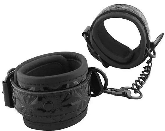 Tornozeleira de Couro Ajustável Com Correntes Para BDSM -Cor Preto-