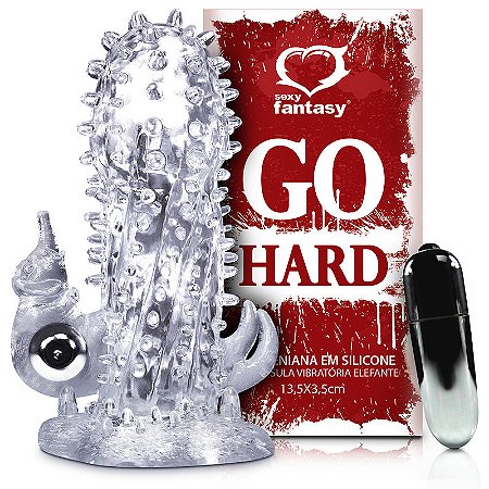 Capa Peniana em Silicone com Saliências Estimuladoras e Vibrador Bullet - 13 x 3 cm