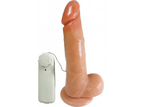 Prótese Com Vibro Com Escroto e Ventosa 18X4,4Cm- 2 PILHAS DE BRINDES