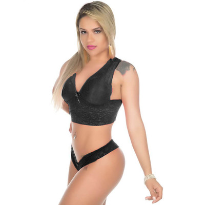 Conjunto Sensual Em Renda -Preto -Tam Único