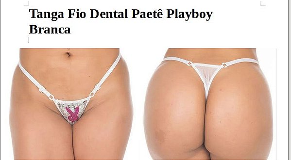 Tanga Fio Dental Paetê Playboy Branca
