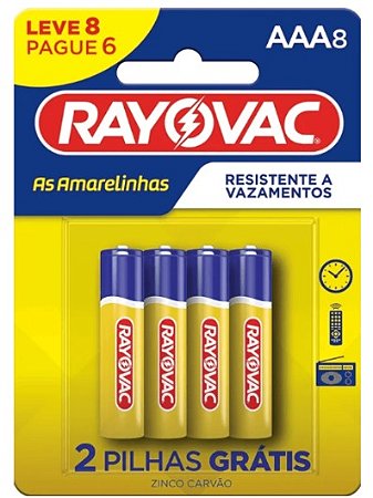 Pilha Rayovac Zinco AAA Palito - Leve 8 Pague 6