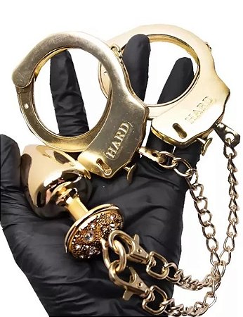 Kit Algema e Plug Cravejado M (HA147D) - Dourado