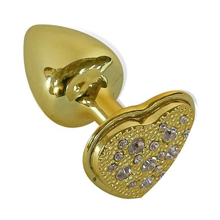 Plug Dourado Com Pedra De Coração Cravejada Em Strass  Tam M-HA136D