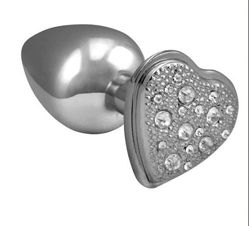 Plug Prata Com Pedra De Coração Cravejada Em Strass  Tam M-HA136C