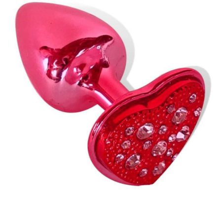 Plug Vermelho   Com Pedra De Coração Cravejada Em Strass  Tam M-HA136V
