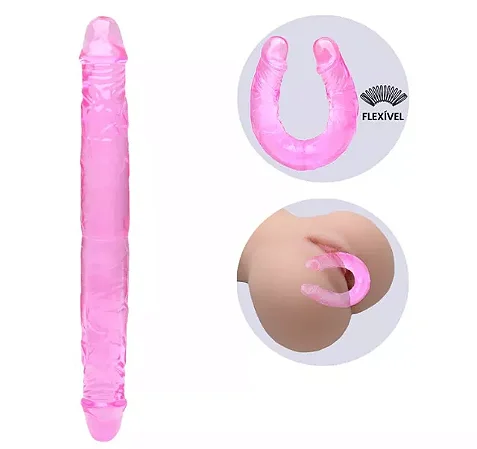 Pênis Dildo Duplo -Double Dones My Florence, Prótese Maciça Dupla em Silicone Jelly-Cor: Rosa 36X3,8CM
