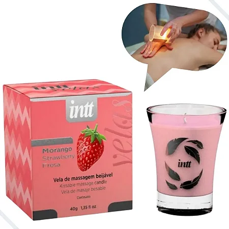 Vela Beijável Para Massagem Corporal Relaxante Hidratante Que não Queima A Pele Sabor Morango Intt 40G