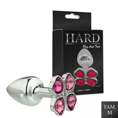 Plug Trevo  Cromado Pedras Cor Rosa - HA139C  Tam M