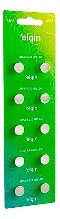 Bateria Alcalina  De 1, 5v tipo LR41 Elgin - CARTELA COM 10 UNIDADES