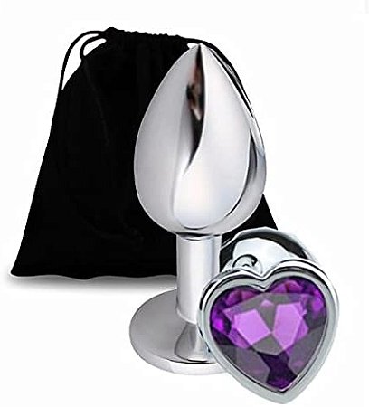 Plug Anal de Coração Aço Inox Tamanho P  - Cor Roxo