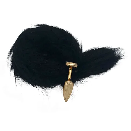 Plug Anal Dourado com Rabo Preto -HA116DP-Tam P