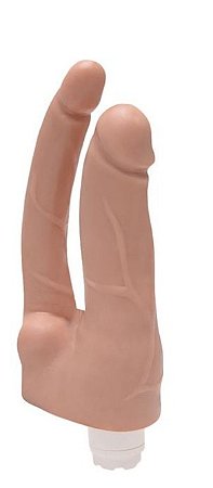 Pênis Duplo Com Vibradorr Interno 17Cm Bege