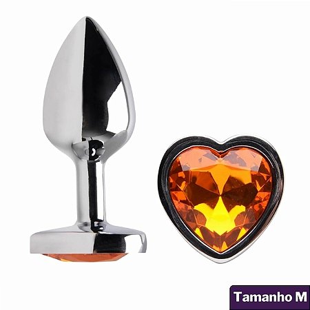 Plug Anal de Coração Aço Inox - Tamanho M -Cor Laranja