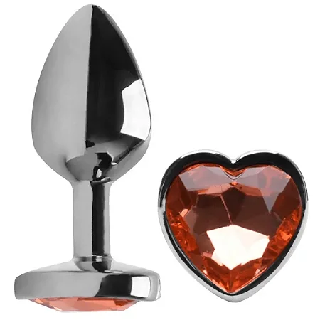 Plug Anal de Coração Aço Inox Tamanho P -Cor Laranja