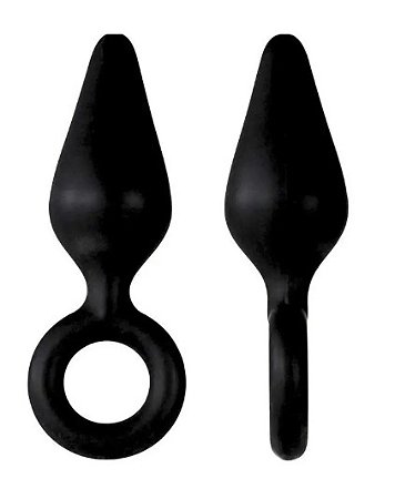 Plug Anal com Alça de Silicone Para Dedo Confortável Formato Cônico/ Preto