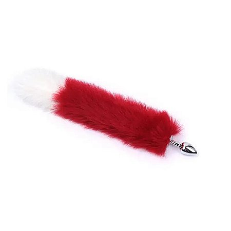 Plug Anal Cauda de Raposa – Vermelho e Branco- Tam P