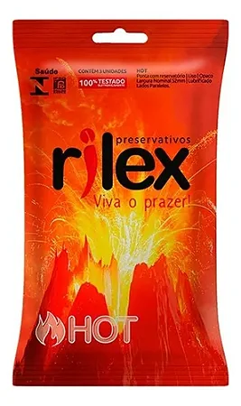 Preservativo Lubrificado Efeito Térmico Hot Rilex com 3 Unidades Largura nominal 52mm