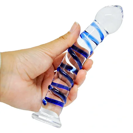 Plug Anal Curvado em Vidro com Detalhes em Azul