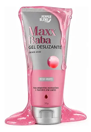 Lubrificante Gel Deslizante à Base de Água Maxx Baba 50gr Perfeito Para Penetração Sexo Oral e Beijo Grego- Sabor Tutti-