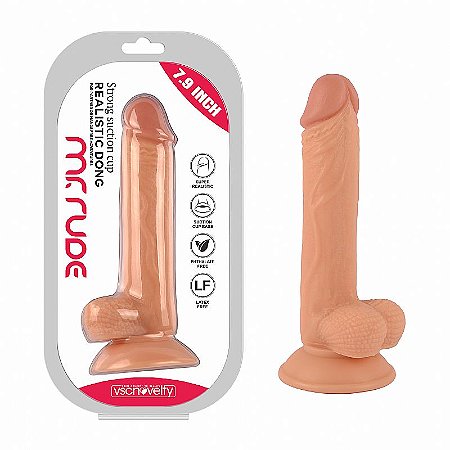 Prótese em Forma de Pênis Realístico Com Ventosa e Escroto- 20,0X 3,8 cm