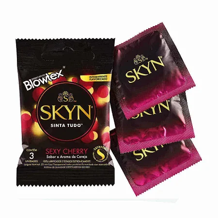 Preservativos Skyn Sexy Cherry Sabor e Aroma de Cereja com 3 unidades Blowtex- 53 mm. (medidas aproximadas)