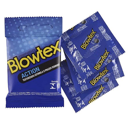 Preservativos Lubrificados Action Texturizado Estimula o Prazer Feminino 3und Blowtex Largura Nominal: 52mm