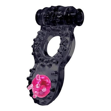 Anel Peniano Pérola com Vibrador, Estimulador de Clitóris e Pérola Anal- Cor Black