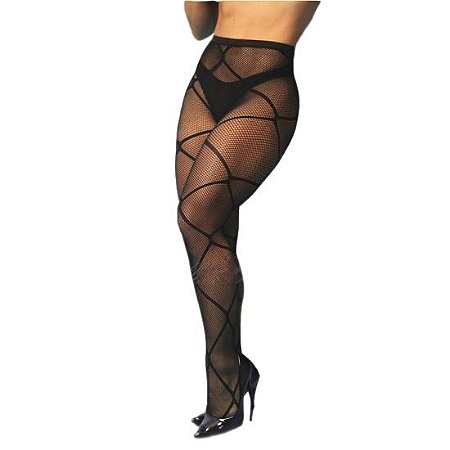 Meia Calça Arrastão Preta Com Detalhes De Trama Grande Por Toda A Peça -Y2063