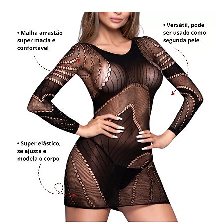 Mini Vestido Arrastão Sensual Com Manga Tamanho Único-Y6413-