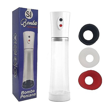 Bomba Elétrica Peniana- 3 Aneis de Silicone- 21cm de comprimento 7,5cm de diâmetro externo e 3 cm (medidas aproximadas)