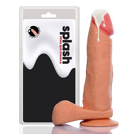 Splash - Pênis Que Ejacula 20x4,5cm Com Escroto -Penetração Vaginal ou Anal -Realístico Bege-