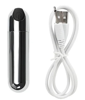 Golden Mini Bullet -Vibrador Cor PRATA-RECARREGAVEL– 10 Modos de Vibração –