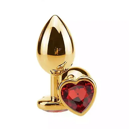 Plug Anal de Coração em Aço - Dourado Com Vermelho- Tamanho M-