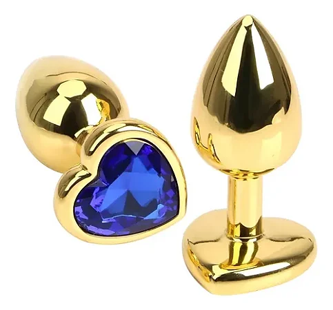 Plug Anal de Coração em Aço - Dourado Com ROXO- Tamanho P-