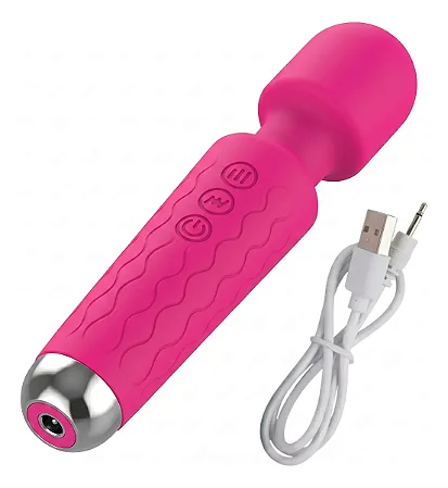 Vibrador Massageador Estilo Varinha Mágica com 7 Modos de Vibração --Recarregável - (Rosa) 15,4 x 3,5 cm