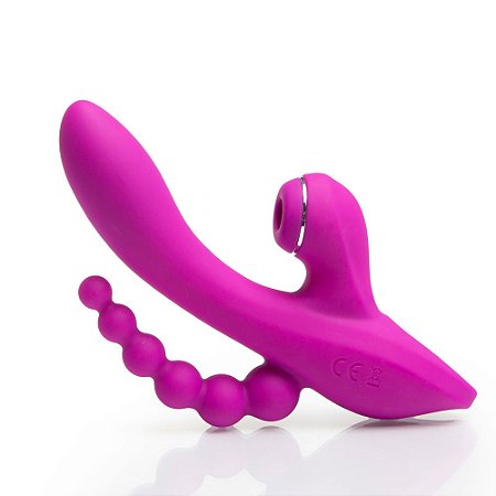 Vibrador com Tripla Estimulação- Aveludado Possui 3 Estimuladores Para Uma Diversão Completa- Clitóris-Vaginal e Ânus-re