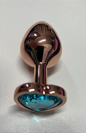Plug Anal Rose Pedra Brilhante na Base em Formato de Coração -Cor: Azul Claro TAM M-