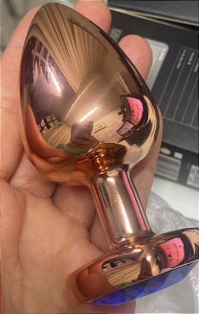 Plug Anal Rose Pedra Brilhante na Base em Formato de Coração -Cor: Azul Escuro TAM G-