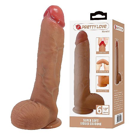 Pênis Realístico com Ventosa / E Escroto -Silicone Líquido - Mendel - 25.5 x 5.6 cm - Pretty Love-